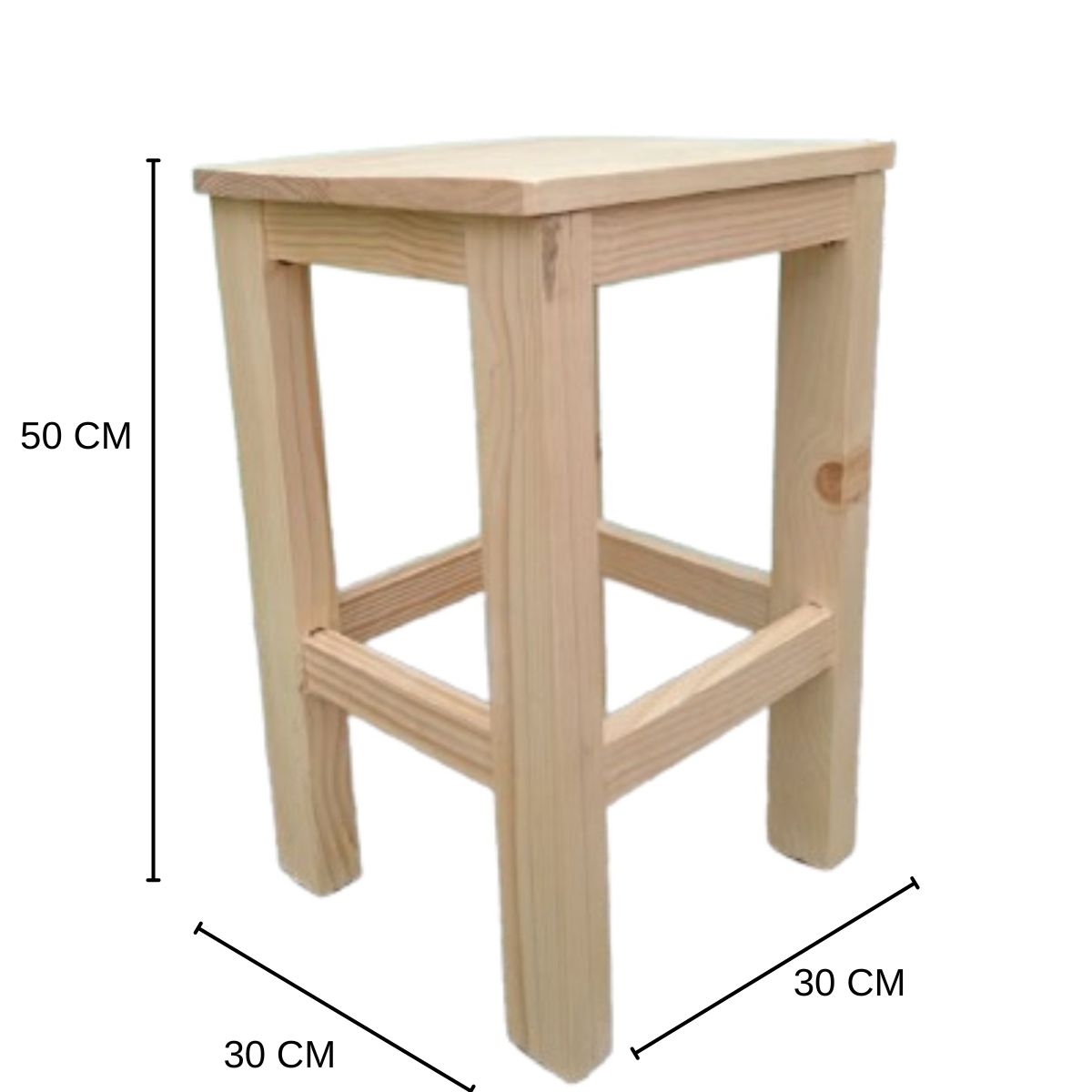 Banquito de Madera de Pino 50 cm – Taburete Multifuncional Acabado Natural Laqueado - Imagen 3
