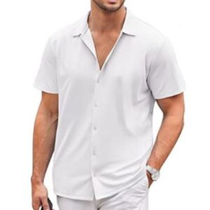 Camisa de Lino para Hombre Manga Corta Blanca Talla XL Casual Elegante