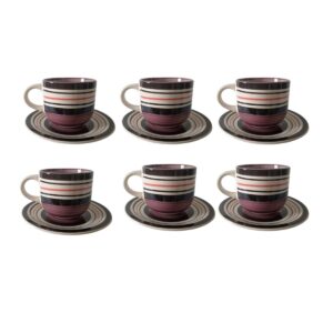 Set de 6 Tazas con Platillos de Loza Fina Color Aceituna – Juego para Café y Té