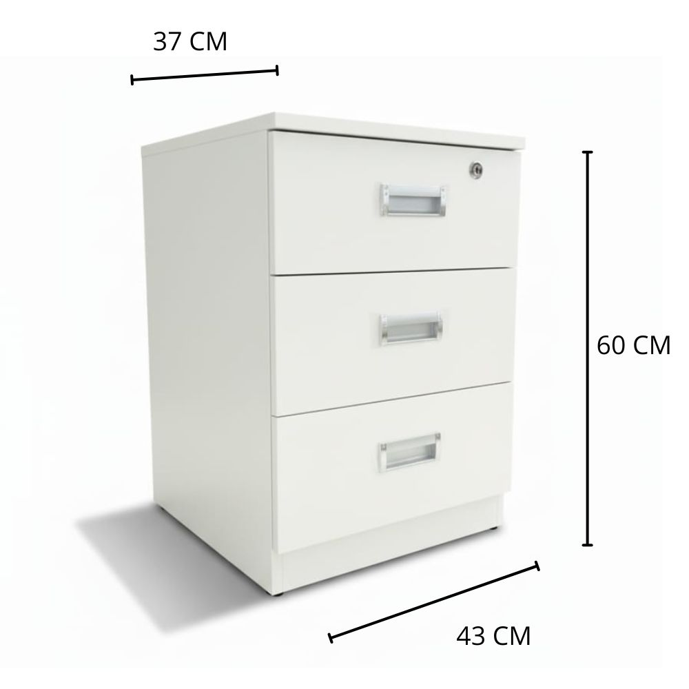 Velador Noruega Blanco Melamina 3 Cajones con impecable Cerradura 60cm - Image 4