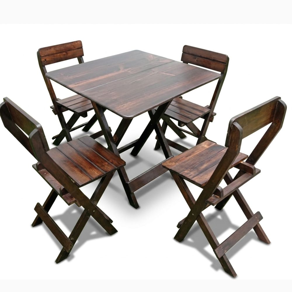 Juego de Mesa Consular Plegable de Madera de Pino – Mesa 80x80 cm con 4 Sillas