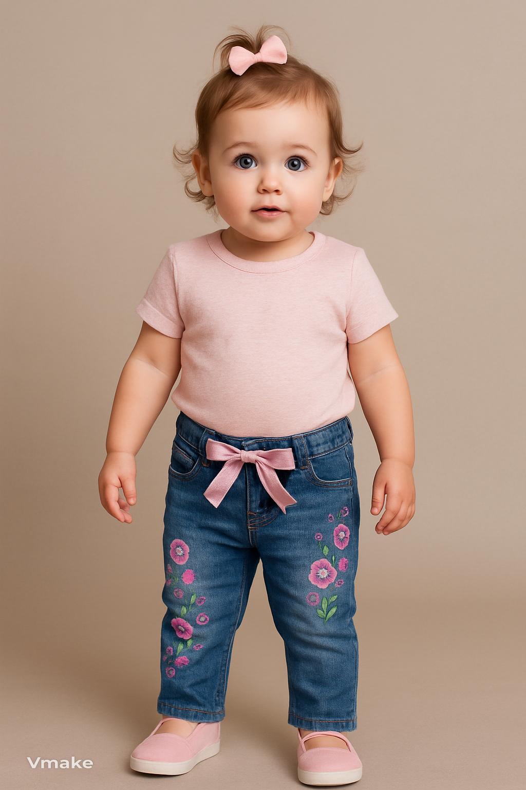 Jean para Niñas Fresa Talla 1 – Stretch con Bolsillos y hermoso Bordados Decorativos - Image 2