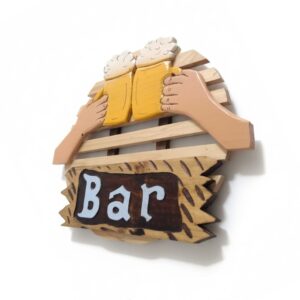 Cuadro Decorativo “Bar” Tallado en Madera de Pino – Estilo Rústico Artesanal