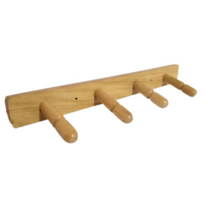 Perchero de Pared en Madera Pino – 4 Perchas, 40×11×5 cm, Acabado Semibrillante Laqueado