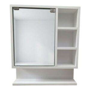Mueble de Baño con Espejo en Melamina Blanca – Diseño Moderno con Almacenamiento