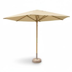 Sombrilla de Terraza de Madera 3.10 m – Tela Impermeable y Base de Cemento con Acero