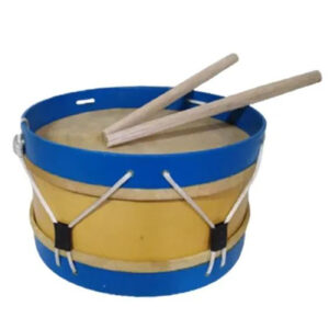 Tambor Infantil Azul de Madera con Piel de Becerro Natural – Incluye Correa y 2 Baquetas