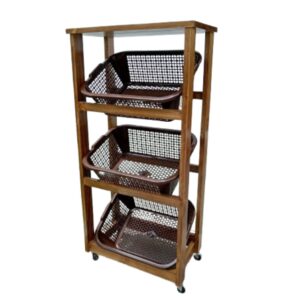 Organizador Vertical de Cocina con 3 Canastas Extraíbles – Melamina Marrón con Ruedas