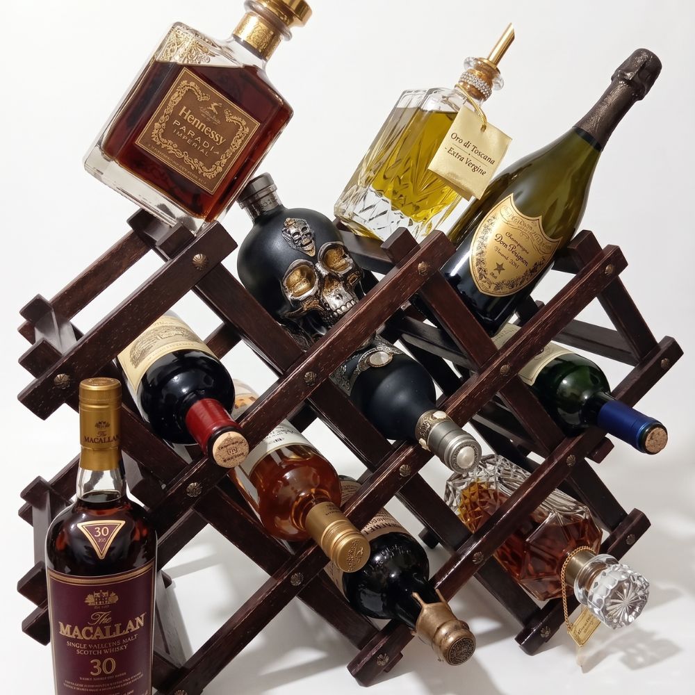 Vinera Montevideo de Madera de Pino Plegable para 10 Botellas Color Marrón – Botellero Organizador de Vinos - Imagen 2