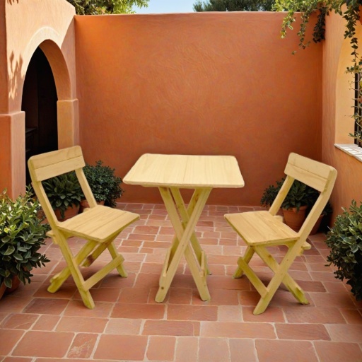 Comedor Plegable Cuadrado con 2 Sillas – Madera Pino, Acabado Natural Laqueado - Imagen 4
