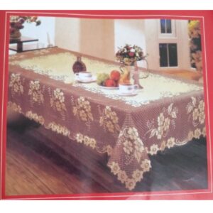 Mantel Rectangular Elegante 250x150 cm – Diseño Dorado con Hilos Rojos