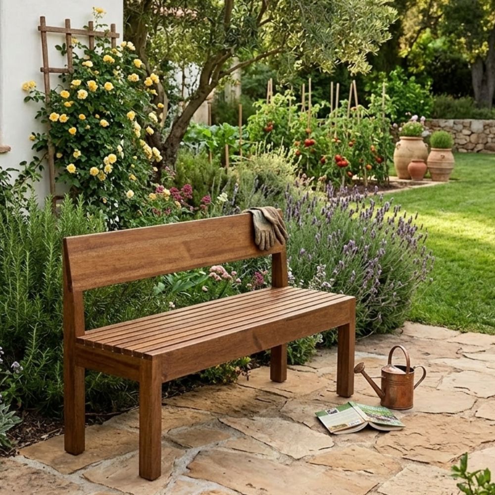 Banca de Madera Arizona enTornillo 1.50 m con Respaldo Decorativo – Para Jardín y Exterior - Imagen 3