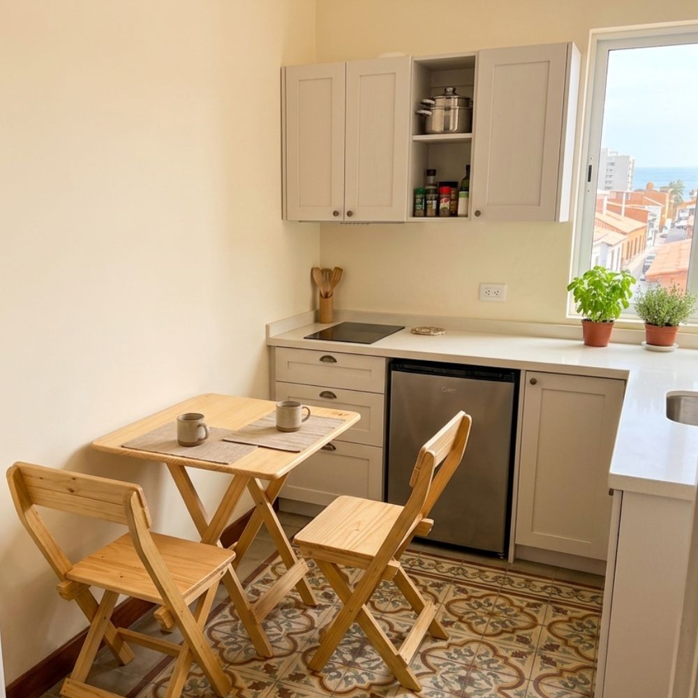 Comedor Plegable Cuadrado con 2 Sillas – Madera Pino, Acabado Natural Laqueado - Imagen 5