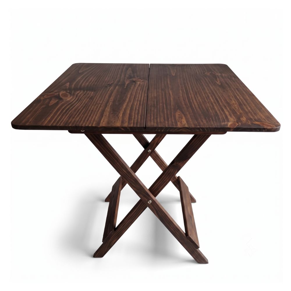 Mesa Plegable Cuadrada Montecarlos de Madera Pino 100 x 100 cm | Acabado Semi Mate | Color Marron