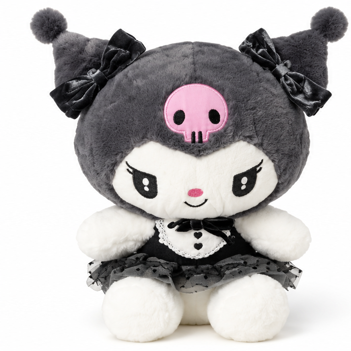 Peluche Gatita Kawaii Negra con Vestido y Lazos